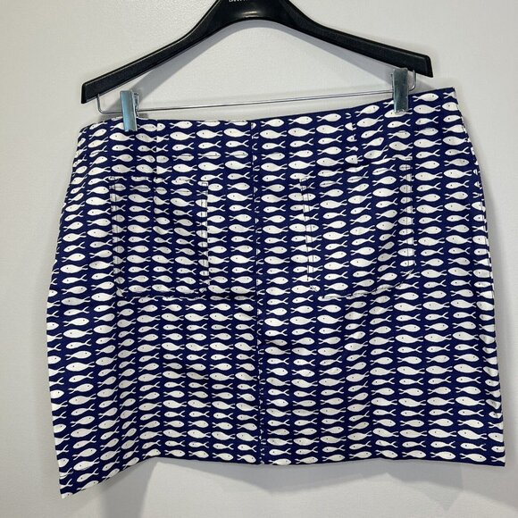 Garnet Hill Size 18 Plus Fish Print Mini Pencil Skirt Blue 100% Cotton Casual - Picture 5 of 10